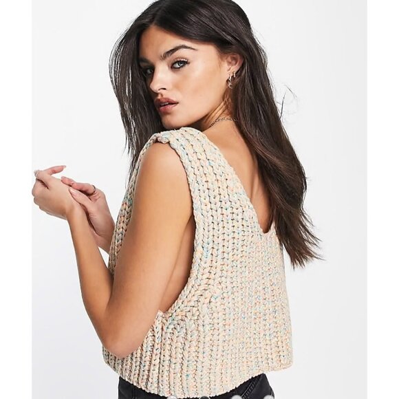 Free People Pastel Hoopla Chunky Knit Sweater Vest S - Picture 2 of 8